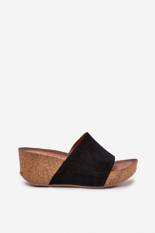 Zazoo 40311 Zapatillas de ante negras para mujer sobre suela de corcho