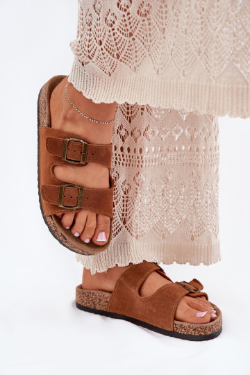 zapatillas de gamuza Sobre suela de corcho con hebillas color marrón Tavira