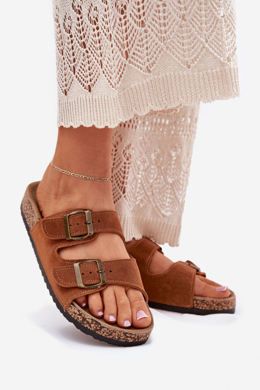 zapatillas de gamuza Sobre suela de corcho con hebillas color marrón Tavira