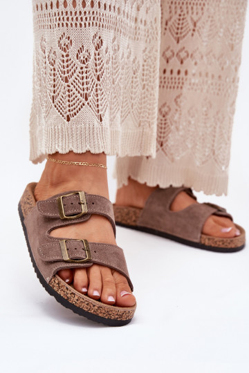 zapatillas de gamuza Sobre suela de corcho con hebillas beige Tavira