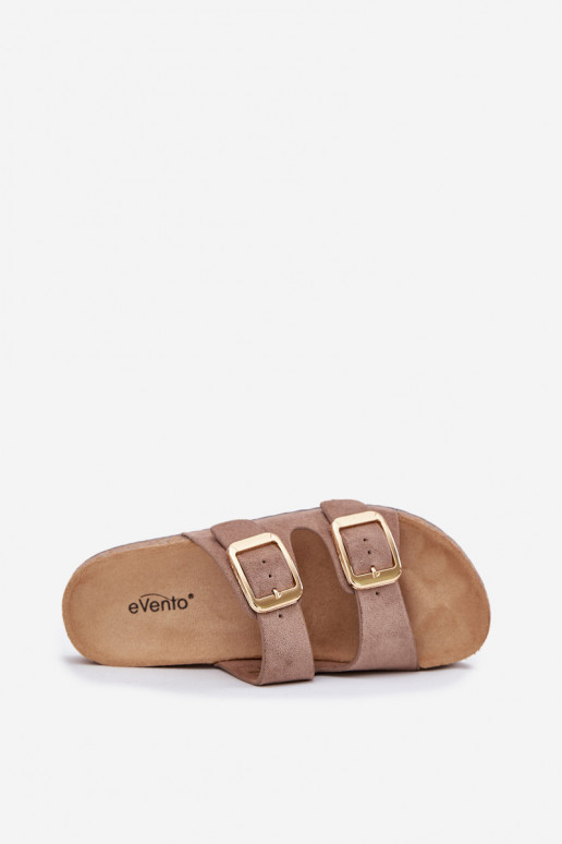 zapatillas de mujerde gamuza ecológicau color dorado con hebillas beige Vorella