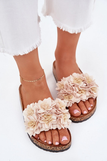 zapatillas de mujer Sobre suela de corcho Con decoracionesi con motivos floraleskami beige Seleneza 2