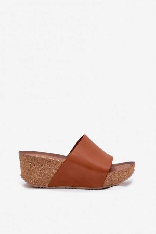 Zazoo 40291 Zapatillas de cuero marrón para mujer sobre suela de corcho