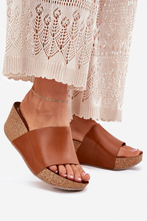 Zazoo 40291 Zapatillas de cuero marrón para mujer sobre suela de corcho