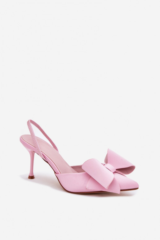 Zapatos de tacón rosa con talón abierto y lazo Eklevia