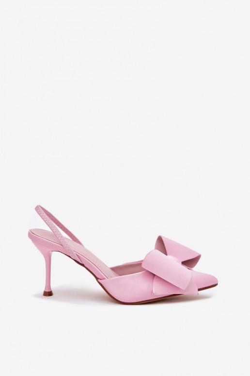 Zapatos de tacón rosa con talón abierto y lazo Eklevia
