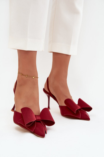 Zapatos de tacón burdeos con talón abierto y lazo Eklevia