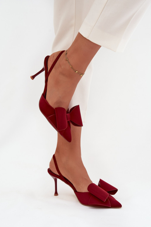 Zapatos de tacón burdeos con talón abierto y lazo Eklevia
