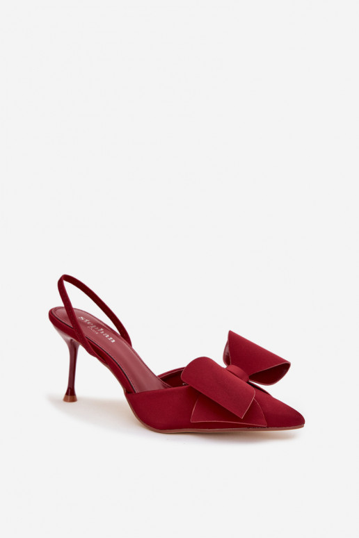 Zapatos de tacón burdeos con talón abierto y lazo Eklevia