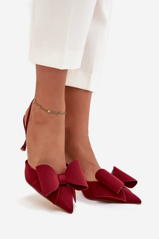 Zapatos de tacón burdeos con talón abierto y lazo Eklevia