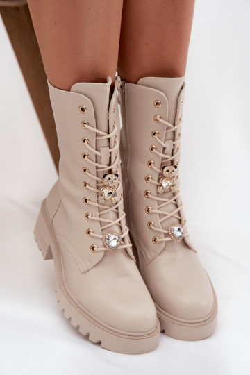 Botines de trabajo de color arena para mujer con ositos y corazones Iravine