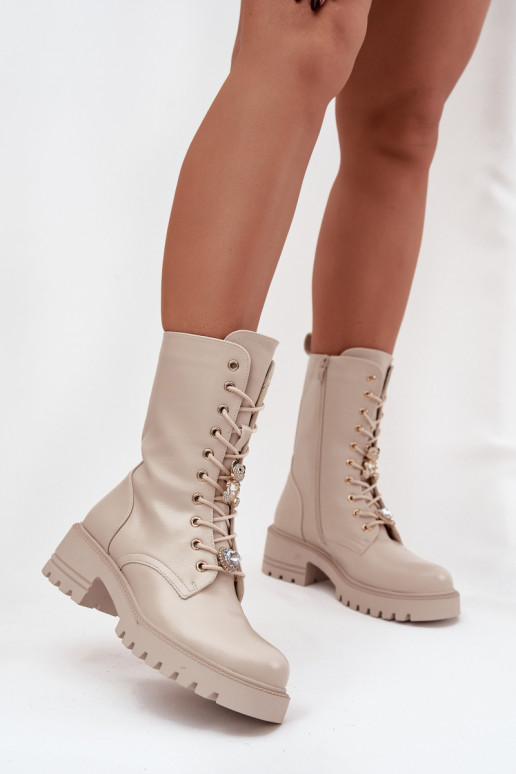 Botines de trabajo de color arena para mujer con ositos y corazones Iravine