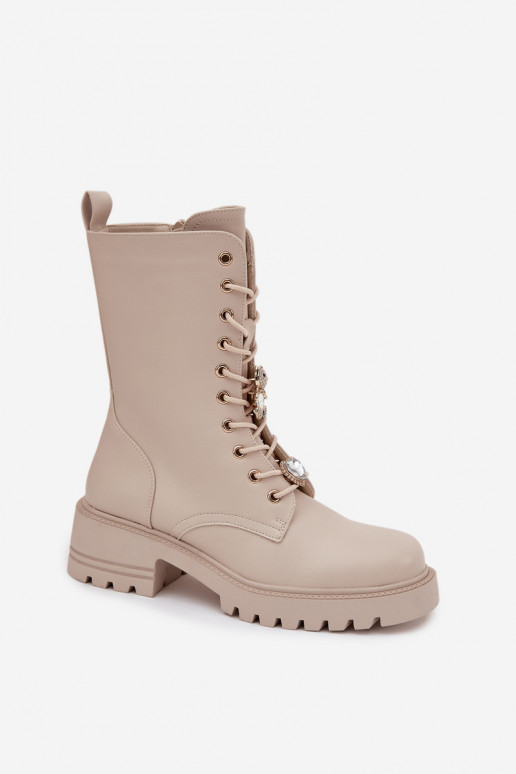 Botines de trabajo de color arena para mujer con ositos y corazones Iravine