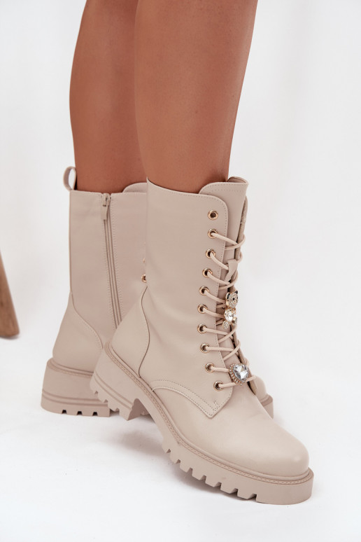 Botines de trabajo de color arena para mujer con ositos y corazones Iravine