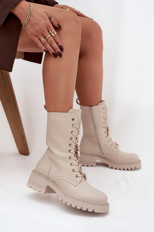 Botines de trabajo de color arena para mujer con ositos y corazones Iravine