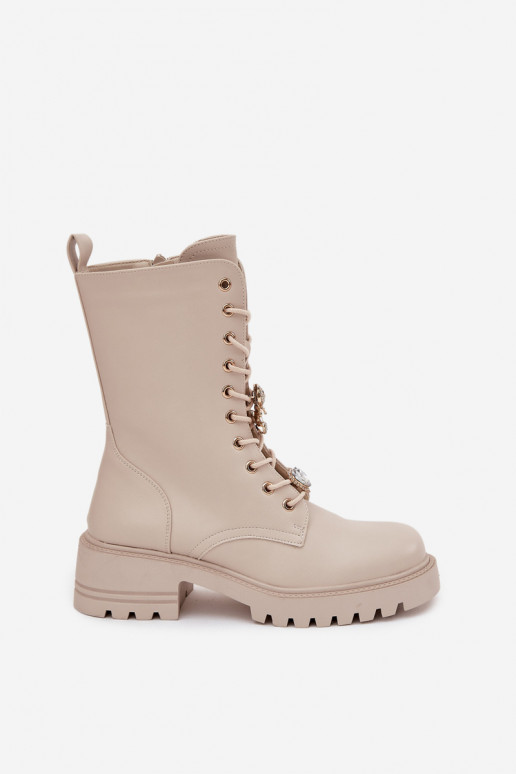 Botines de trabajo de color arena para mujer con ositos y corazones Iravine