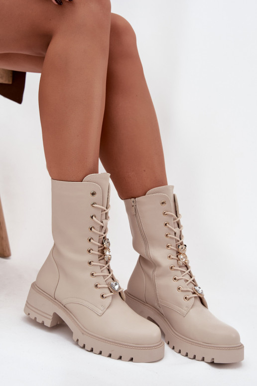 Botines de trabajo de color arena para mujer con ositos y corazones Iravine