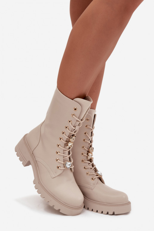 Botines de trabajo de color arena para mujer con ositos y corazones Iravine