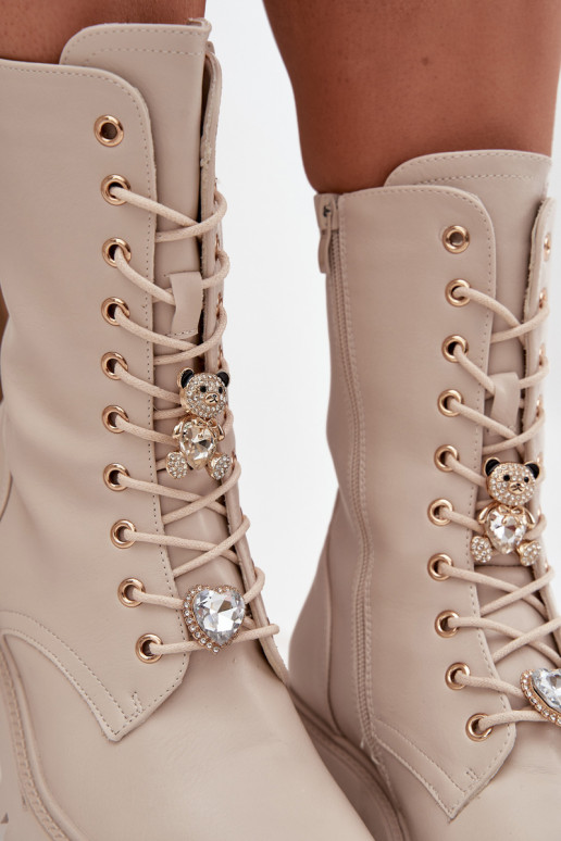 Botines de trabajo de color arena para mujer con ositos y corazones Iravine