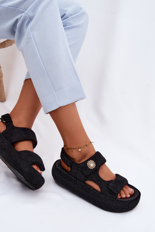 Sandalias de plataforma decoradas para mujer GOE TT2N4102 negras