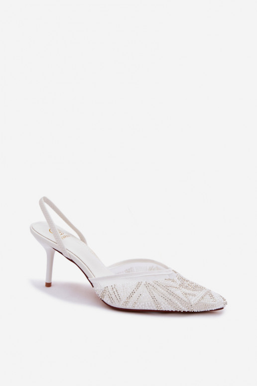 Sandalias decoradas con malla y tacones finos blancas Bedira