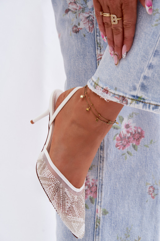 Sandalias decoradas con malla y tacones finos blancas Bedira