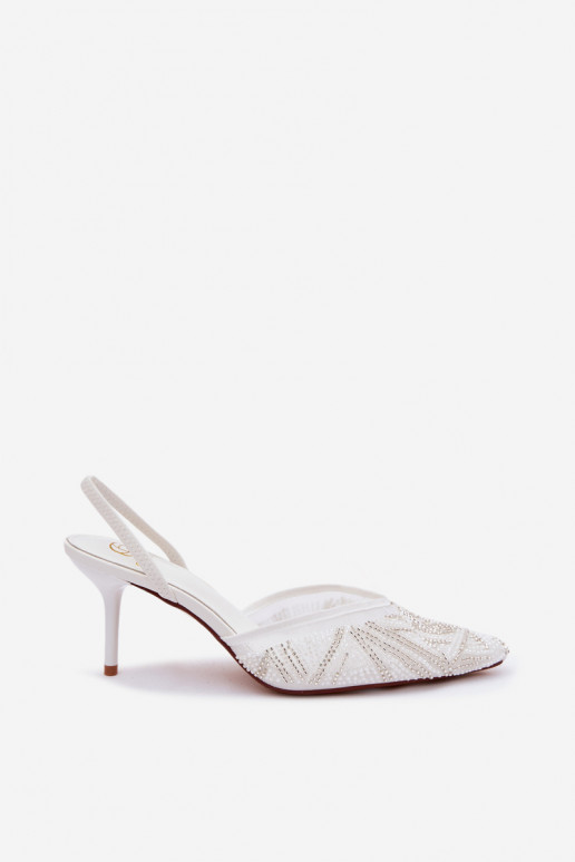 Sandalias decoradas con malla y tacones finos blancas Bedira