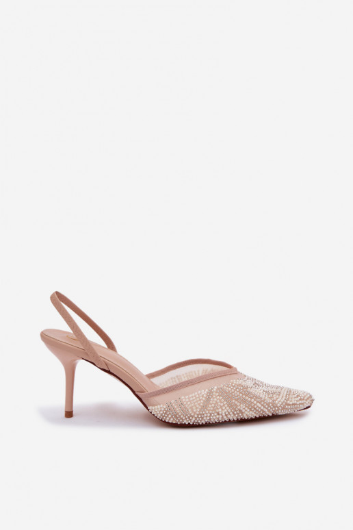 Decorado sandalias con malla con tacones finos beige Bedira