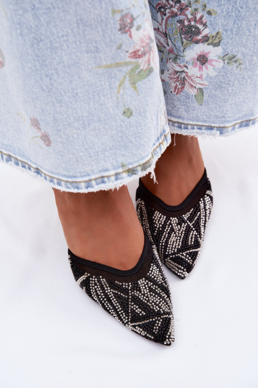 Sandalias decoradas con malla y tacones finos negras Bedira