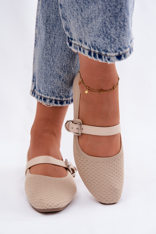 Bailarinas de tela con correas I con hebillas beige Jelisa
