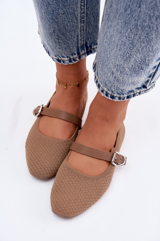 Bailarinas de tela con correas y hebillas caqui Jelisa