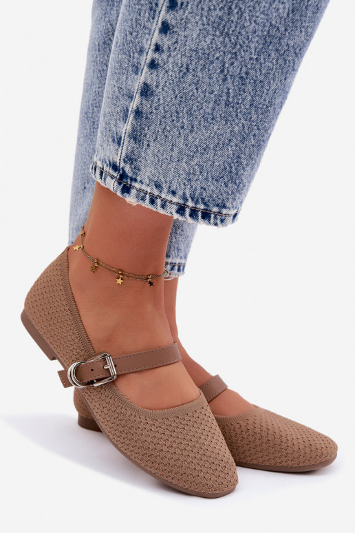 Bailarinas de tela con correas I con hebillas de color caqui Jelisa