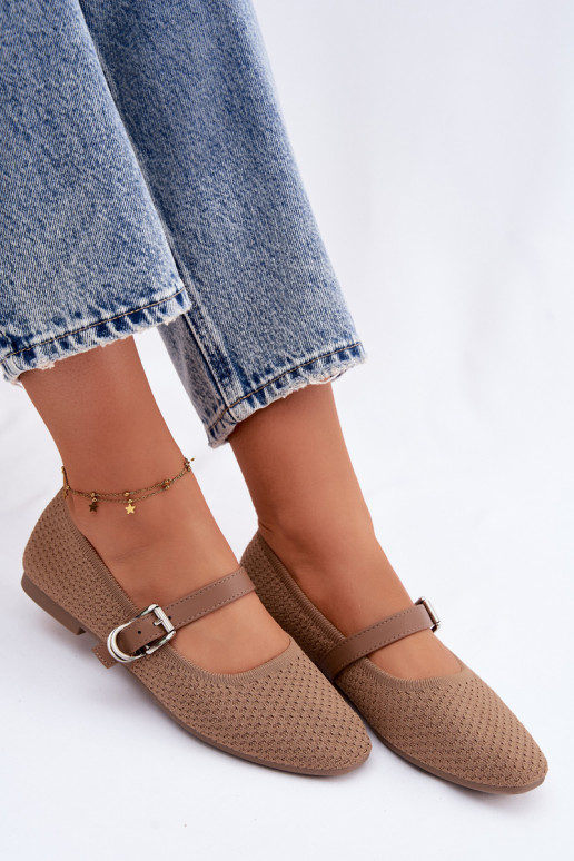 Bailarinas de tela con correas I con hebillas de color caqui Jelisa
