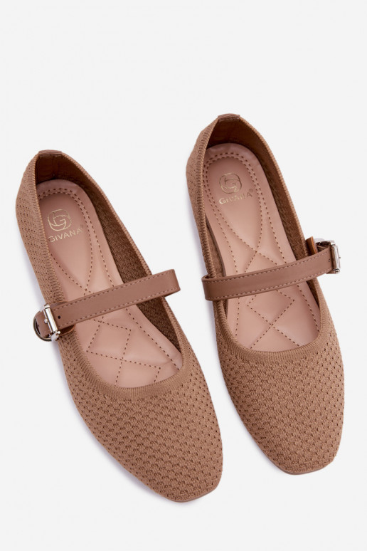 Bailarinas de tela con correas I con hebillas de color caqui Jelisa