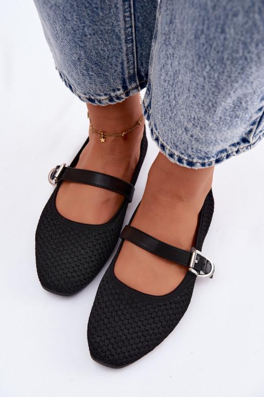 Bailarinas de tela con correas I con hebillas de color negro Jelisa