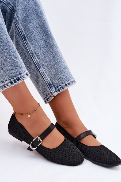 Bailarinas de tela con correas I con hebillas de color negro Jelisa