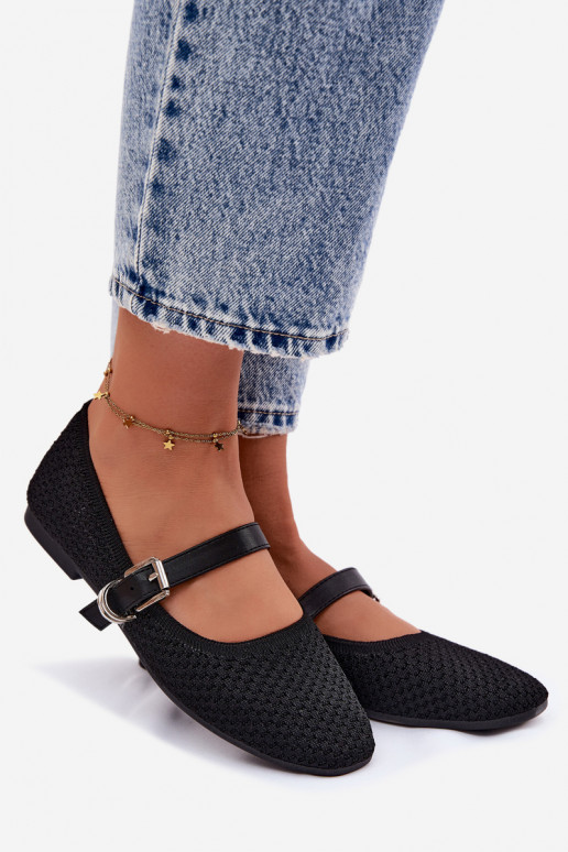 Bailarinas de tela con correas I con hebillas de color negro Jelisa