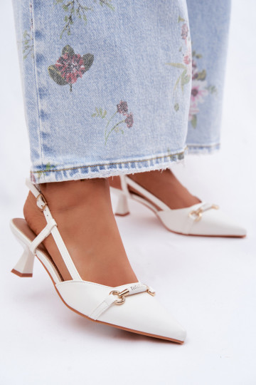 Sandalias de mujer con tacones Ze Szpiczastymi Noskami el color blanco Felessa 2