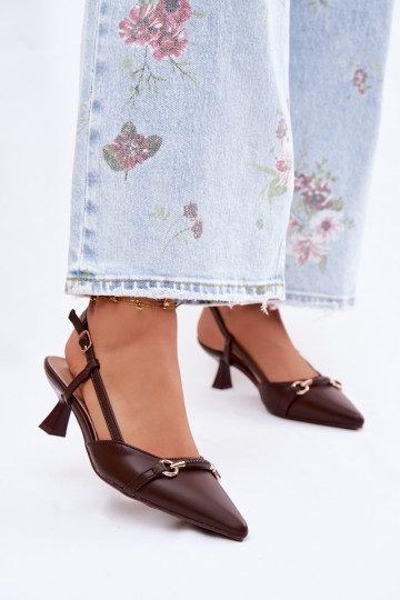 Sandalias de mujer con tacones Ze Szpiczastymi Noskami color marrón Felessa 2