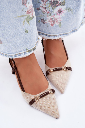 Sandalias de mujer con tacones Ze Szpiczastymi Noskami marrón-beige Felessa