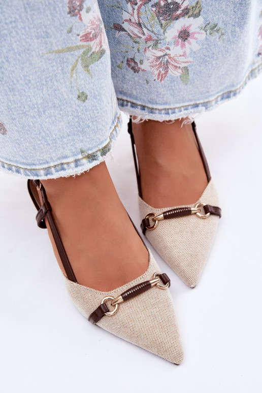 Sandalias de mujer con tacones Ze Szpiczastymi Noskami marrón-beige Felessa