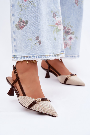 Sandalias de mujer con tacones Ze Szpiczastymi Noskami marrón-beige Felessa 2