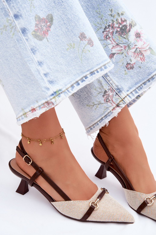 Sandalias de mujer con tacones Ze Szpiczastymi Noskami marrón-beige Felessa