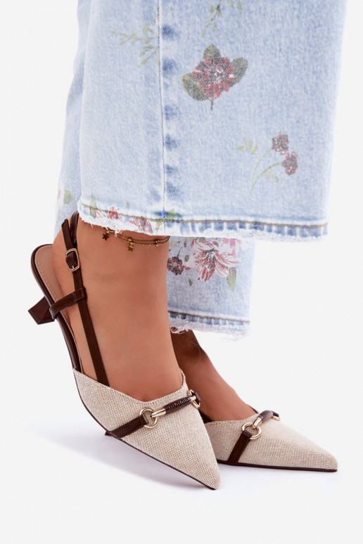 Sandalias de mujer con tacones Ze Szpiczastymi Noskami marrón-beige Felessa