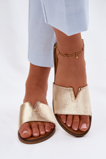 Zapatillas apartamento de mujeres Con decoraciones Detalem V color dorado Nelmira