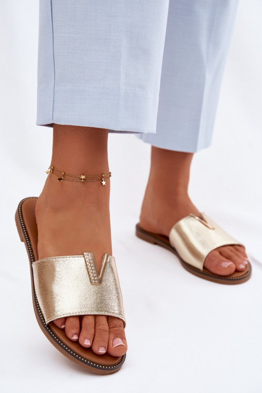 Zapatillas apartamento de mujeres Con decoraciones Detalem V color dorado Nelmira