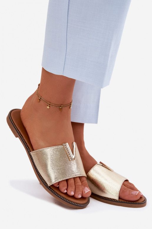 Zapatillas apartamento de mujeres Con decoraciones Detalem V color dorado Nelmira