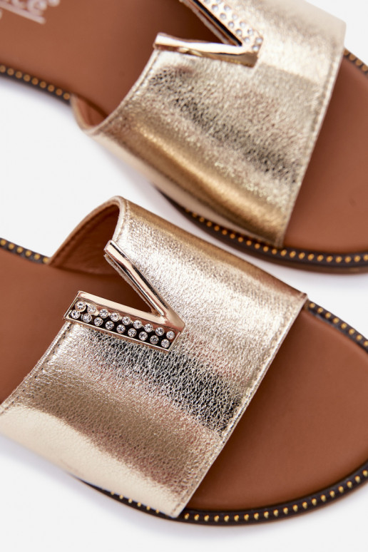 Zapatillas apartamento de mujeres Con decoraciones Detalem V color dorado Nelmira