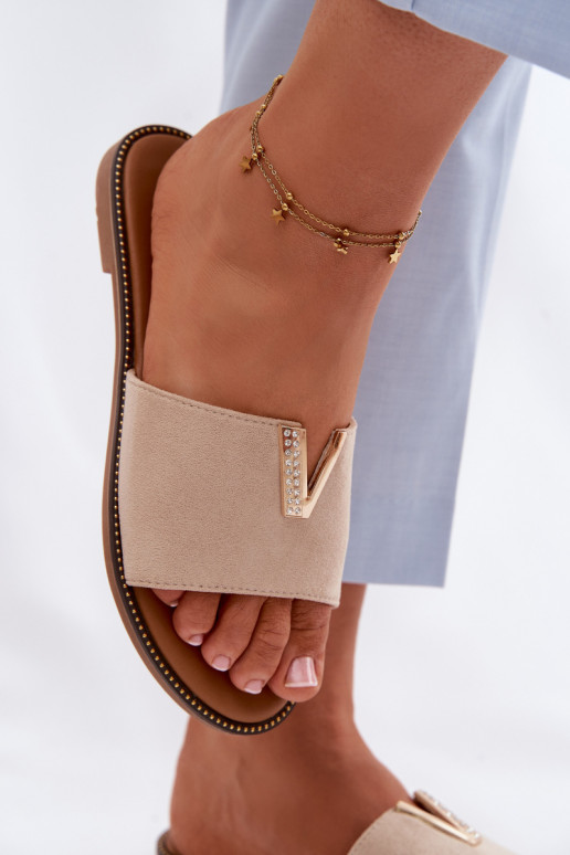 Zapatillas apartamento de mujeres Con decoraciones Detalem V beige Nelmira