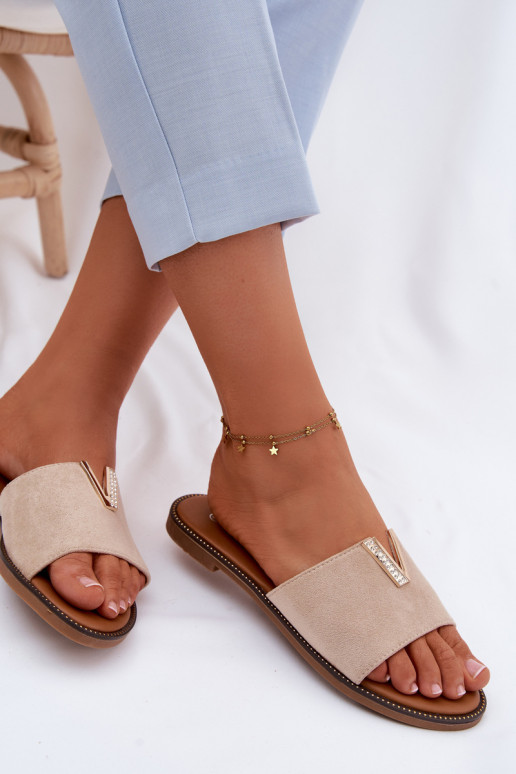 Zapatillas apartamento de mujeres Con decoraciones Detalem V beige Nelmira